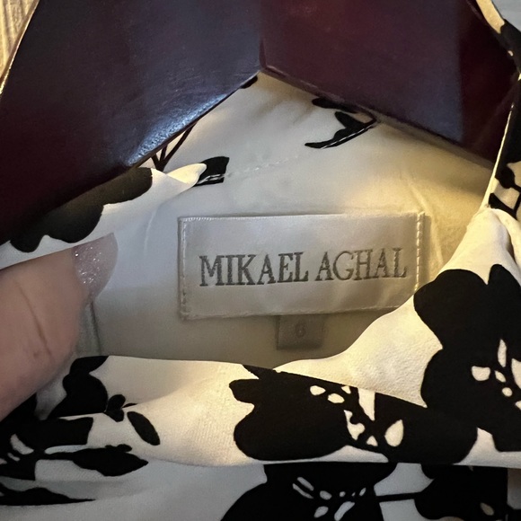 NWT Mikael Aghal asymmetrical black and white dress fully lined size 6 - Picture 3 of 6